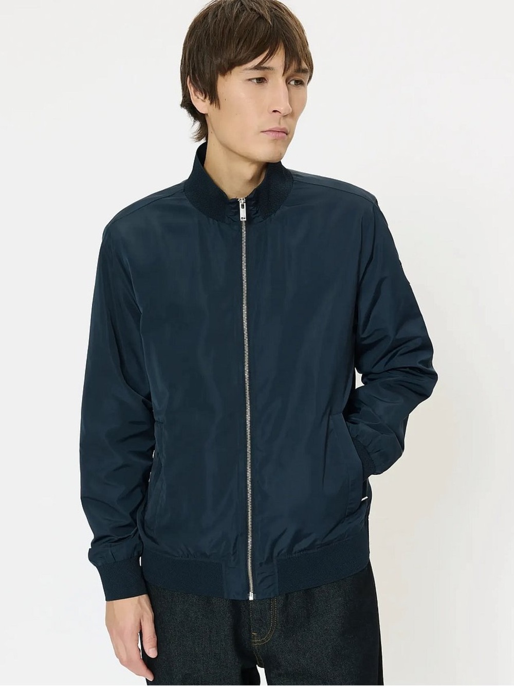 Classic Navy Men's Bomber Jacket with Zip Closure